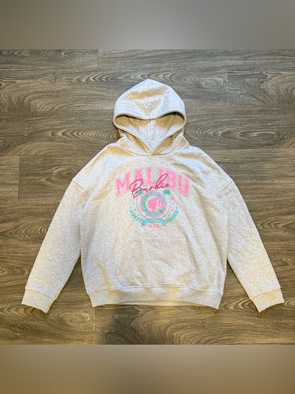 *NWOT* heather grey malibu barbie embroidered cotton blend hoodie